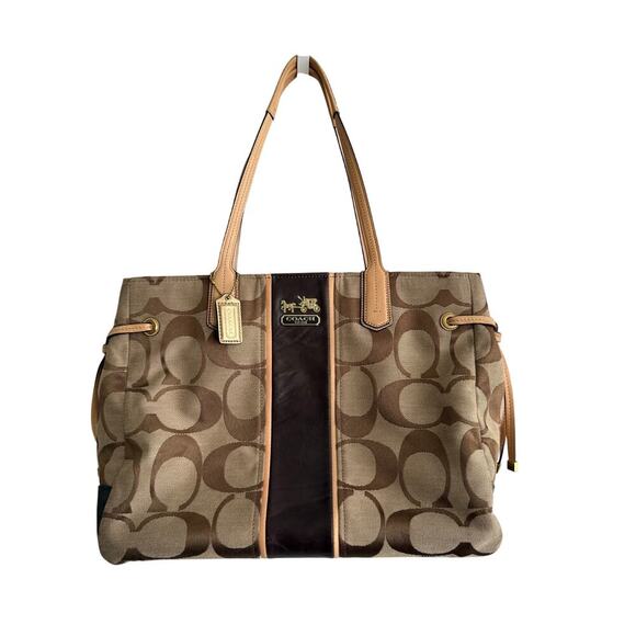 Coach Signature Canvas Tote Bag with Leather Trim Y2K Authentic - Picture 1 of 10